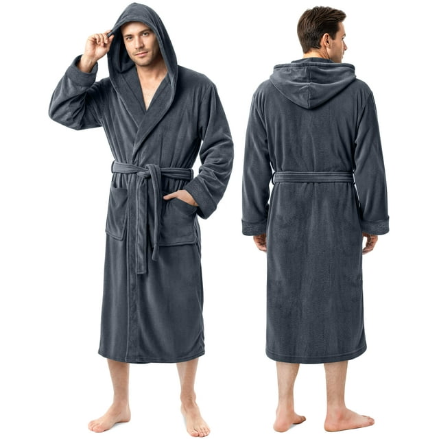 Albornoz de spa largo de felpa con capucha para hombre de NY Threads, gris, talla L-XL
