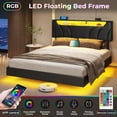thumbnail image 3 of LED Floating Bed Frame Queen Size Faux Leather Upholstered Platform Bed with Storage Headboard&Type-C&USB Port&LED Lights, Black, 3 of 10