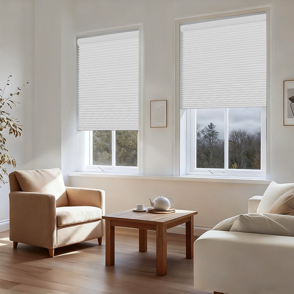 BERISSA Cordless Blackout No Drill Cellular Shades Thermal Insulated Easy Install No Tools Pull Down Honeycomb Blinds for indoor windows Bedroom Kitchen Apartment,34"W X 56"H,White