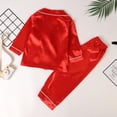 thumbnail image 2 of BULLPIANO Boys Girls Satin Silk Long Sleeve Pajamas Set Christmas Kids Button Down Pjs Sleepwear 2-10Y, 2 of 8