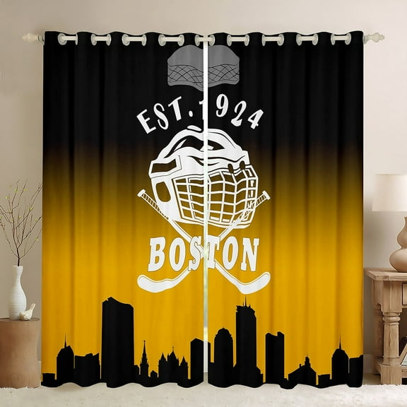Erosebridal American Boston Curtains for Living Room, Football Player 30%-50% Blackout Curtains Set of 2 (38x45), Black Orange Curtains and Drapes (38x45), Window Curtains Bedroom Decor