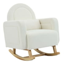 Miniyam Accent Rocking Chair with Curved Back & Pillow, Teddy Velvet, Cream White