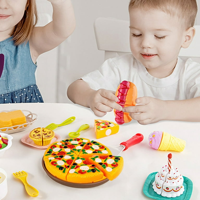Play Food Set,simulated Pizza Cutting Toys,safe Role Play Wooden Toys For  Kids Children Learning & Educational Gift(1set, Color)