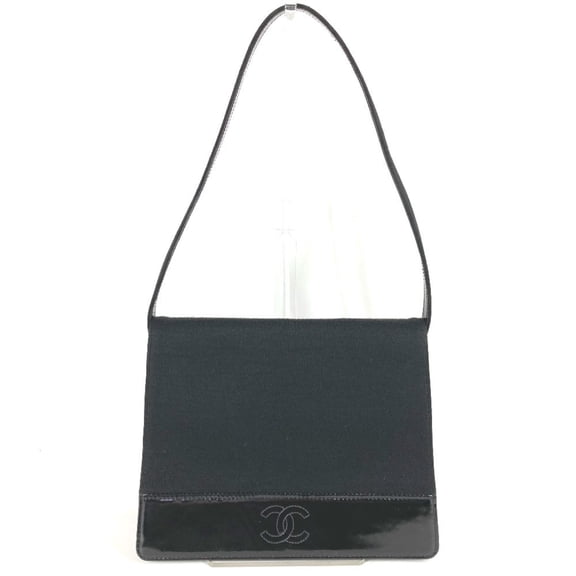 Pre-Owned CHANEL Vintage CC Coco Mark Logo Flap Shoulder Bag in Cotton and Patent... (Good)