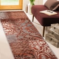 thumbnail image 4 of 8' Rust And Gray Damask Distressed Stain Resistant Runner Rug, 4 of 4