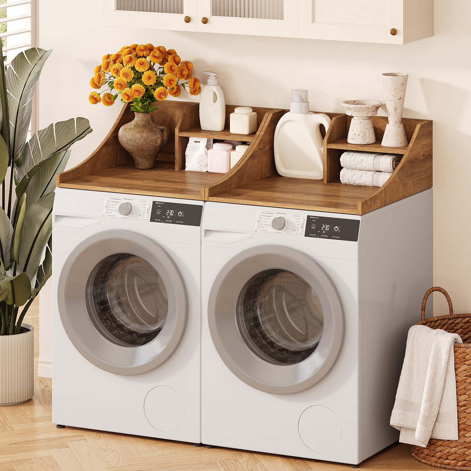 Tarnorci 27" Single Washer Dryer Countertop with Storage Shelf，Side Safety Edge for Laundry Room Organization