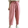 thumbnail image 3 of Wycnly Pants for Women Womens Elastic Waist Drawstring Pants Casual Solid Loose Straight Leg Harem Trousers Fall Cotton Linen Leisure Ladies Long Pants with Pocket, 3 of 3