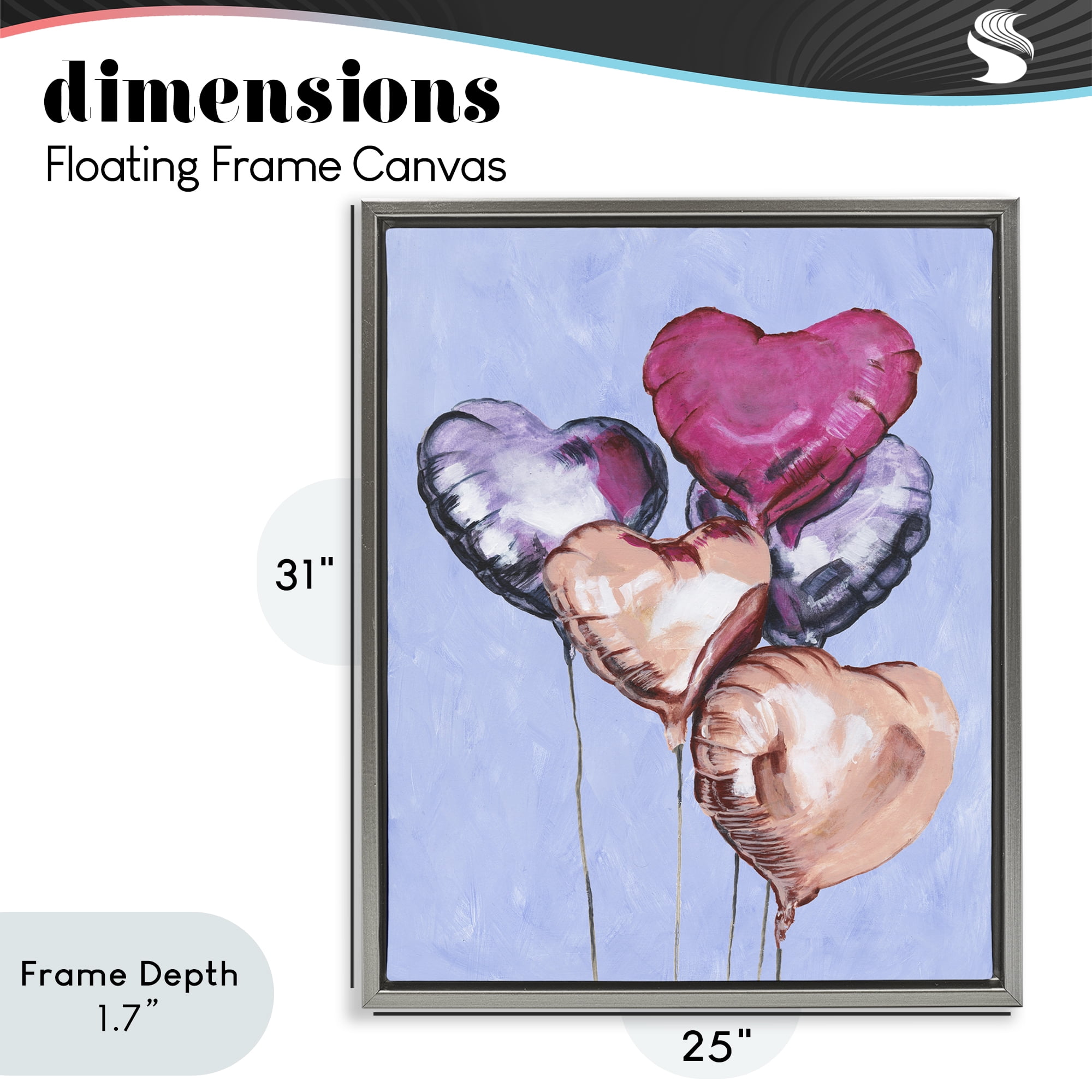 Stupell Industries Vibrant Heart Balloons Gray Framed Floater Canvas Wall Art, design by Michael Willett