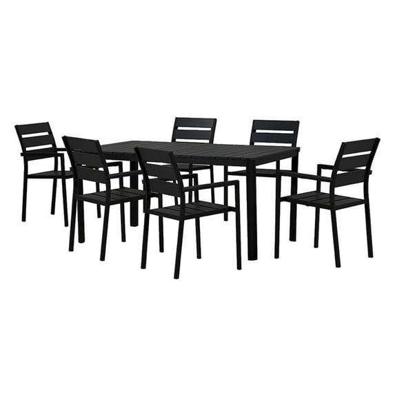 Oakland Living Slat Back Faux Wood and Steel 7 Piece Rectangular Patio Dining Set