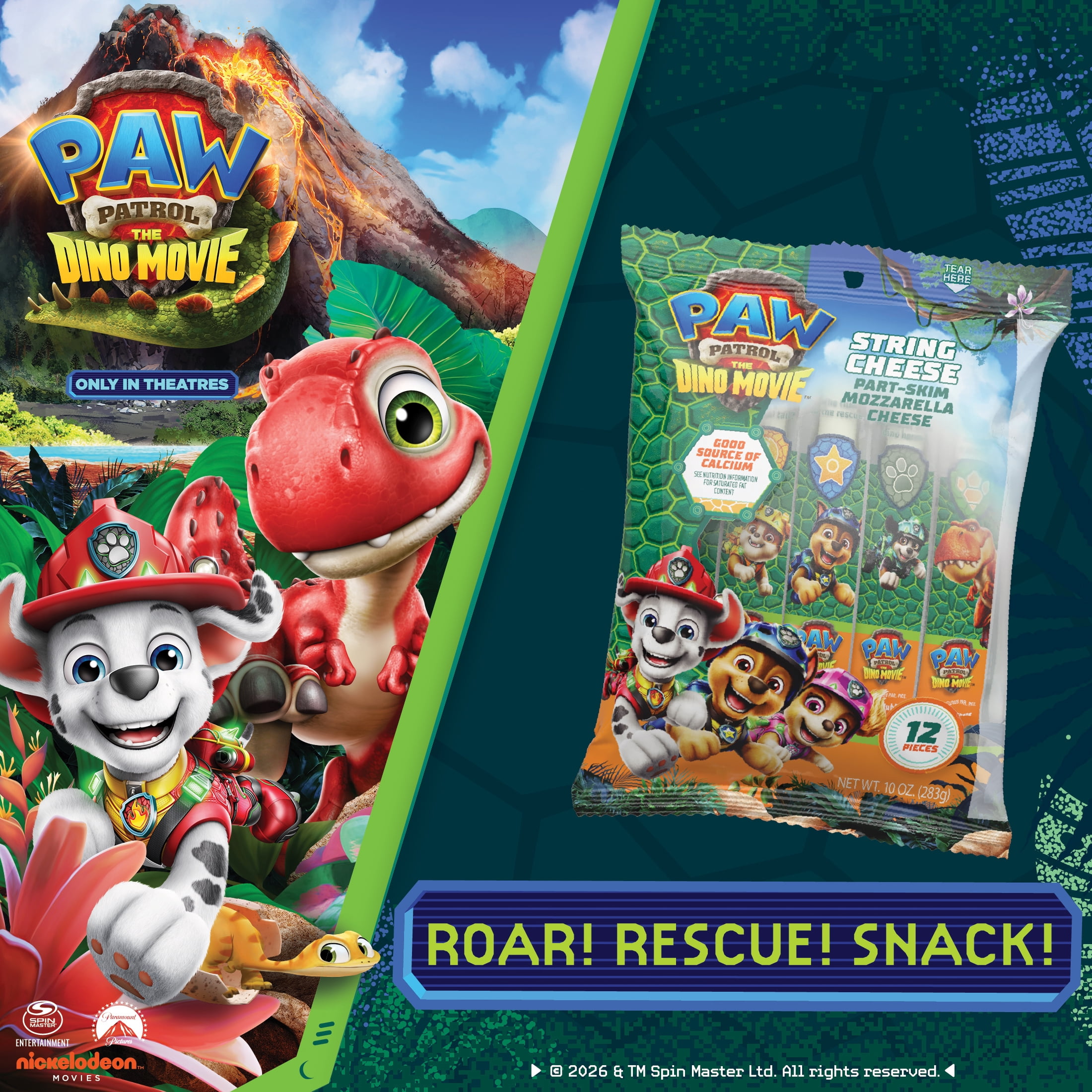 Nickelodeon PAW Patrol Part‑Skim Mozzarella String Cheese Snack, Plastic Bag, 10 oz, 12 Sticks