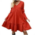 thumbnail image 2 of Chbgutlmr Ruffled Dresses for Women Long Sleeve V Neck Knee Length Dress Casual Summer Flowy A-Line Dress, 2 of 5