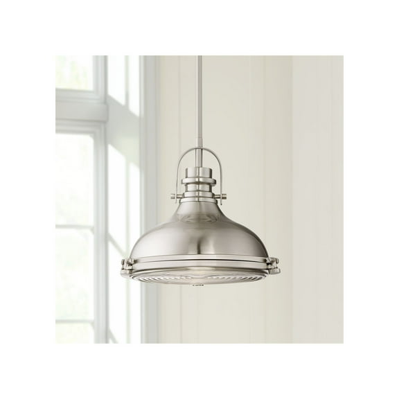 Possini Euro Design Verndale Brushed Nickel Mini Pendant 11 1/2" Wide Modern Industrial Dome Shade for Dining Room House Foyer Kitchen Island Entryway