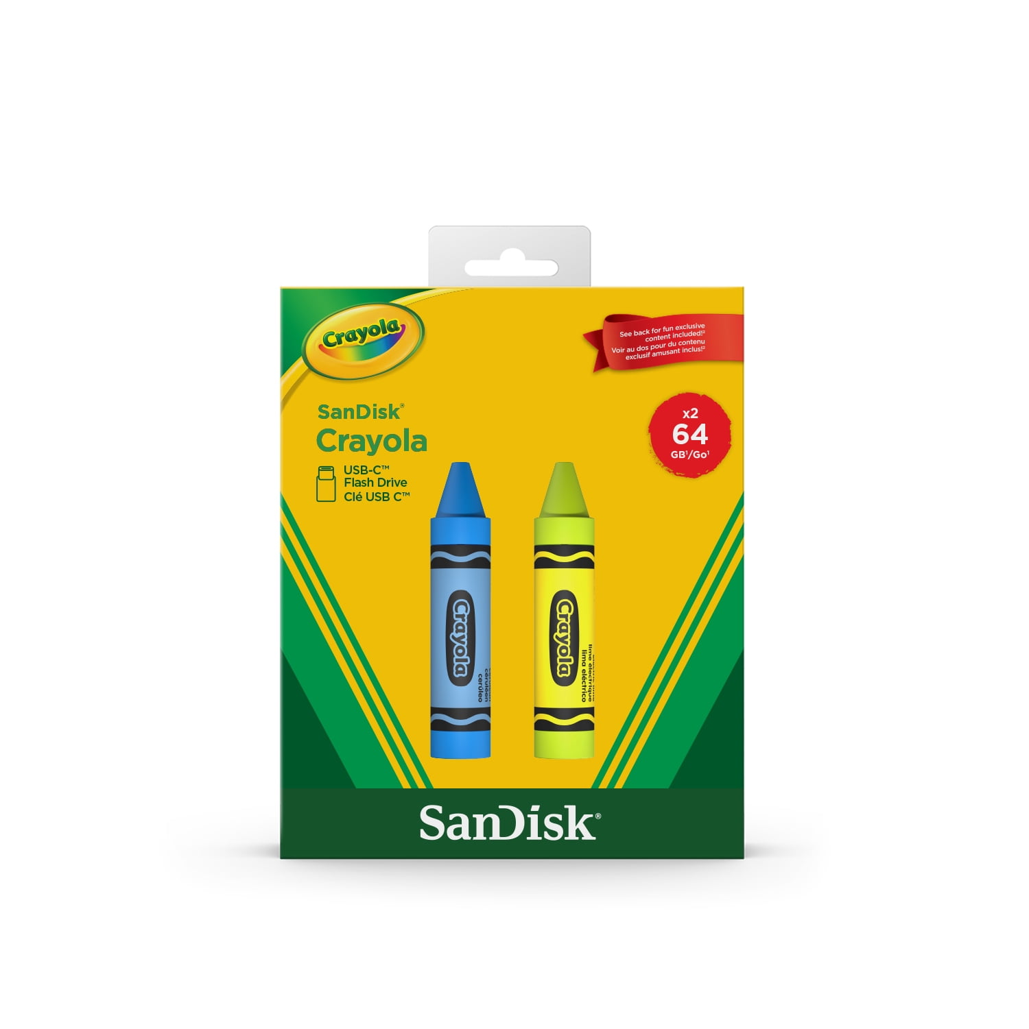 Sandisk Crayola 64GB USB-C Flash Drive, 2pk Cerulean Blue and Electric Lime