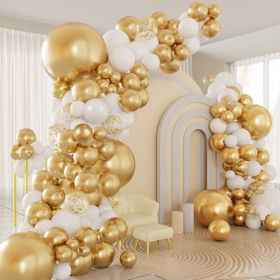 116Pcs Gold & White Balloon Garland Arch Kit - Metallic Gold, White & Confetti Balloons for Wedding, Baby Shower & Birthday Party Decorations