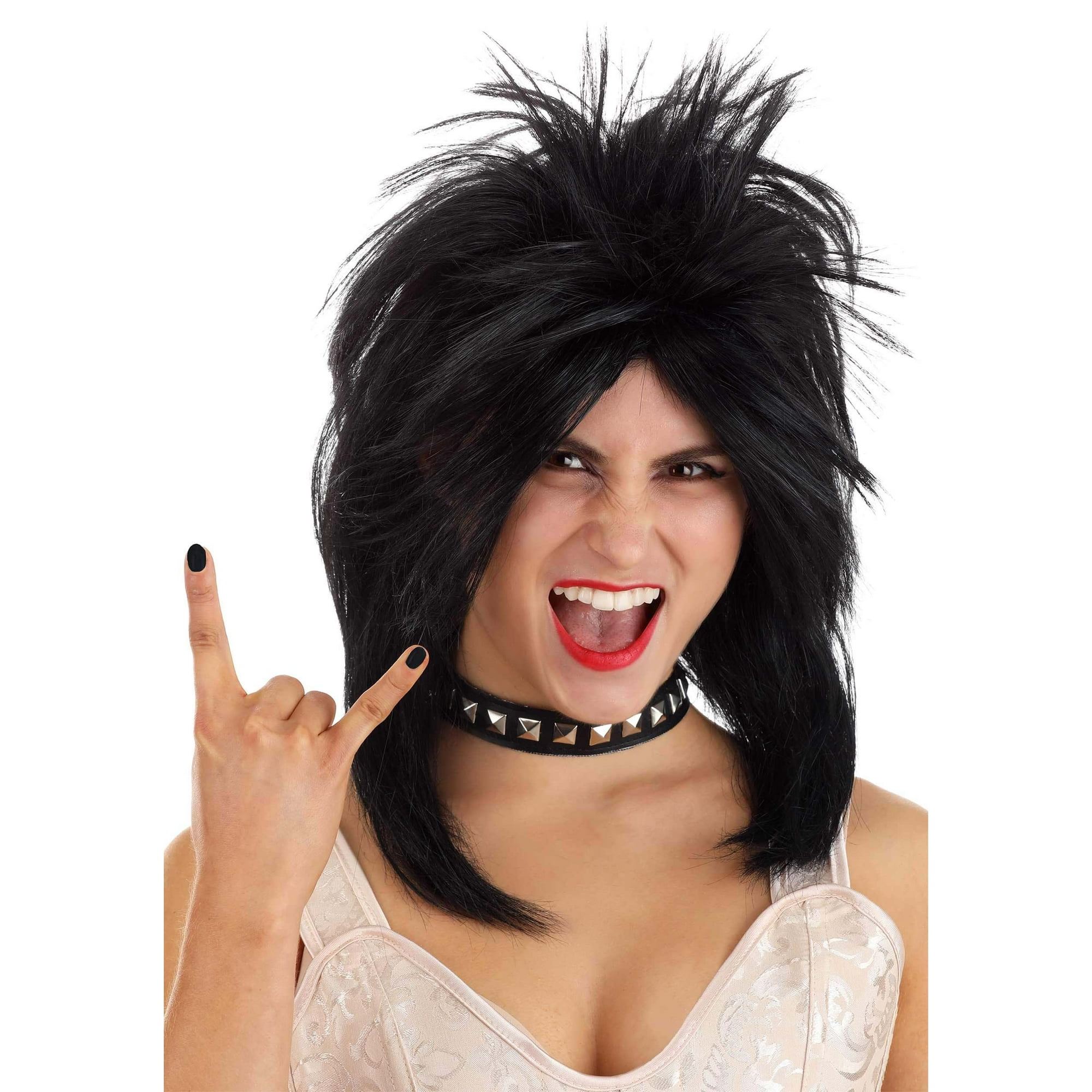 Women s Heavy Metal Rocker Black Wig Walmart