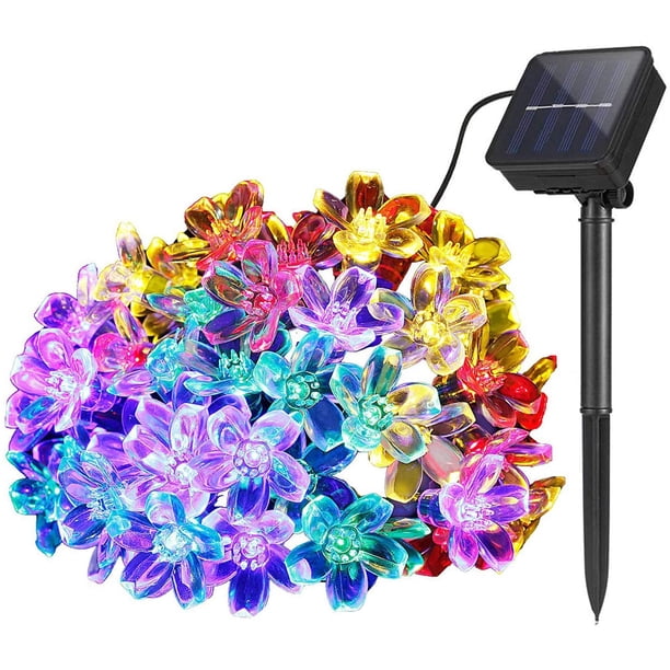 Cadena de luces solares para jardín al aire libre, luces LED con flores florecientes, impermeables, con energía solar, decoración para festivales, luces coloridas para fiestas, bodas,