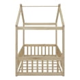 thumbnail image 7 of Twin Size House Bed for Children, Wood Montessori Bed Twin Floor Bed Frame with Fence Shaped Guardrails and Roof Design for Teens, Girls & Boys Bedroom, Natural, 7 of 7