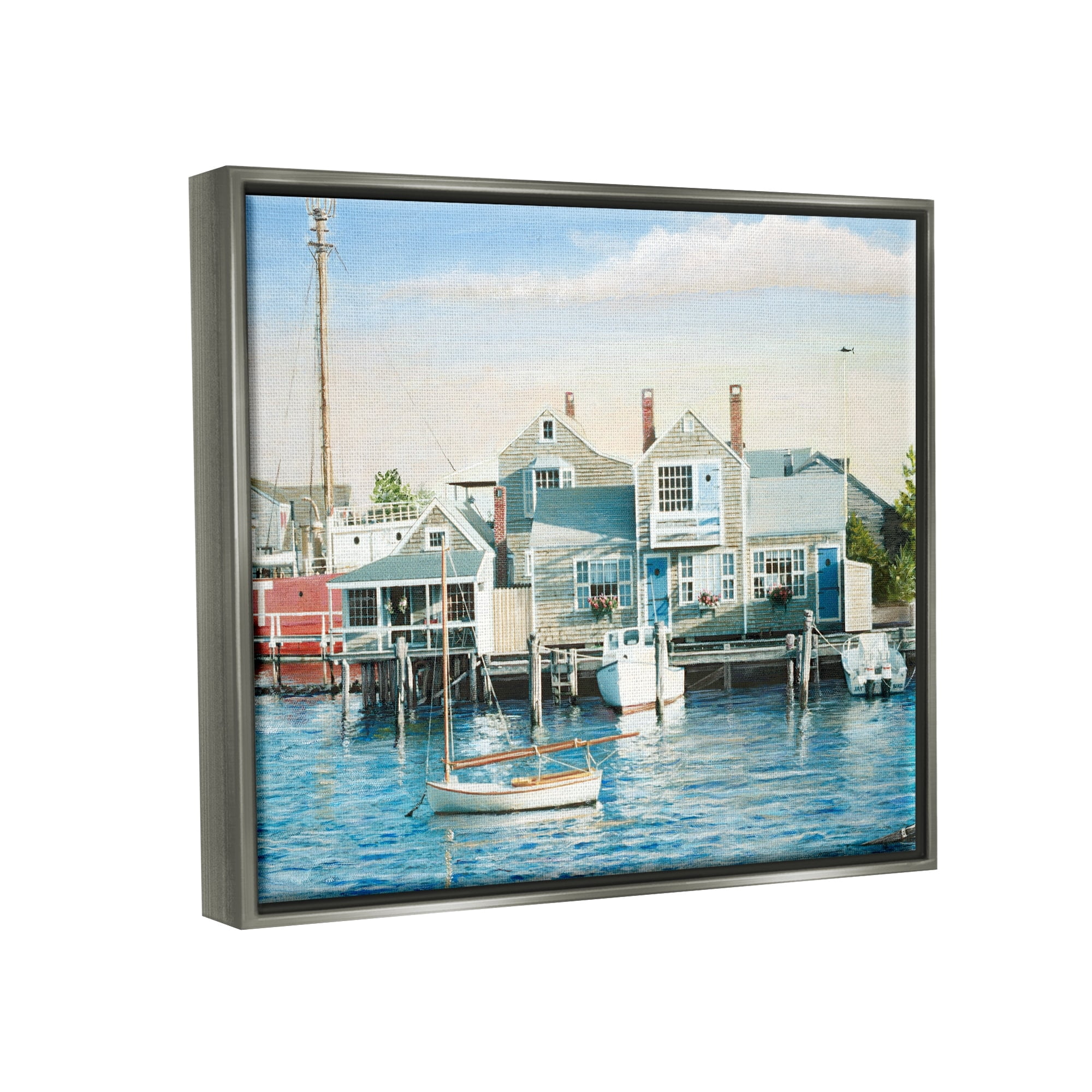 Stupell Industries Relaxing Boats Floating Harbor Marina Ocean Town Photograph Luster Gray Floating Framed Canvas Print Wall Art, Design by Tom Mielko