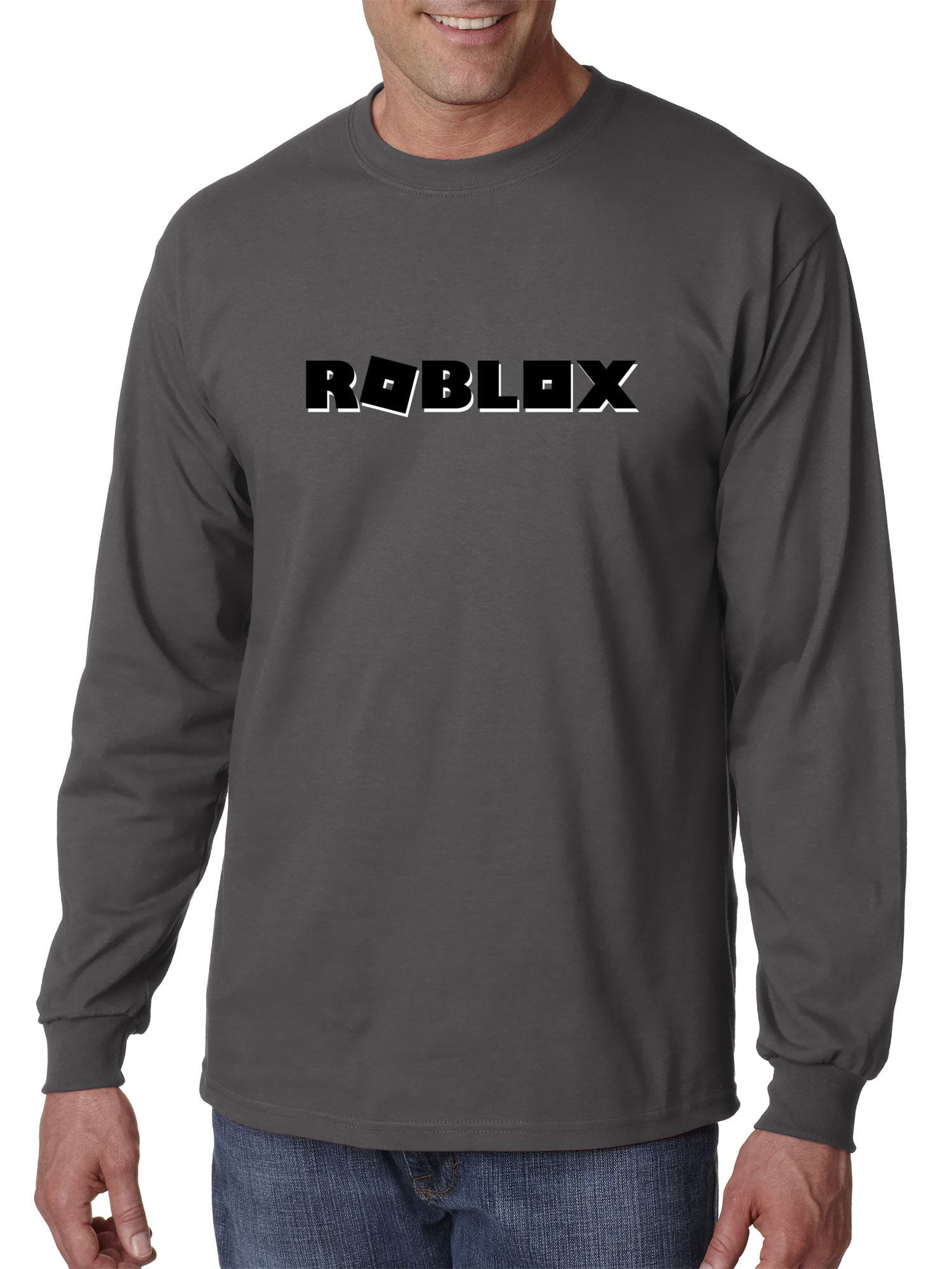 New Way New Way 1168 Unisex Long Sleeve T Shirt Roblox Block Logo Game Accent Medium Charcoal Walmart Com Walmart Com