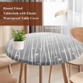 thumbnail image 4 of Gray Flower Round Tablecloth, Fitted Table Cover with Elastic for 45"-54" Round Tables, Geometric Stripe Gradient Branch Minimalist Table Cloth Outdoor Indoor Dinning Party Waterproof Tablecloths, 4 of 7
