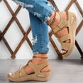 thumbnail image 6 of IEMIEMIEM Women's Wedge Orthopedic Sandals Comfortable Open Toe Summer Sandals Comfortable Hollow Out Sandal with Arch Support Brown 6.5 Wide, 6 of 8