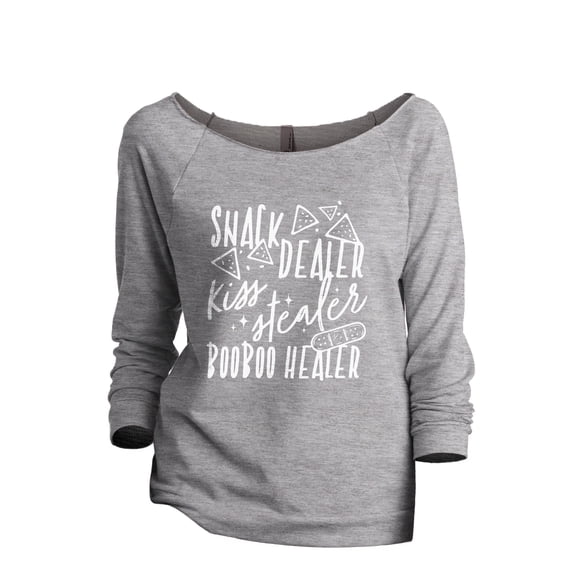 Snack Dealer Kiss Stealer Booboo Healer Women's Fashion Slouchy 3/4 Sleeves Raglan Lightweight Sweatshirt Sport Grey X-Large