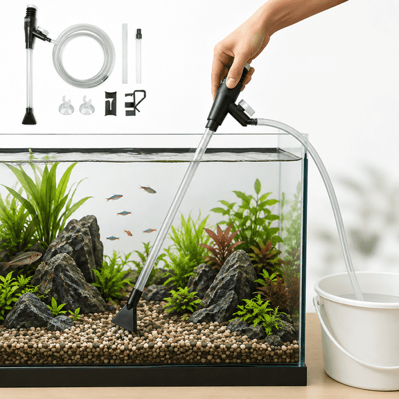 Fish Tank Gravel Cleaner, Mini Aquarium Water Change Tool with Flat Nozzle, Fish Tank Cleaner for Small Aquatic Environments