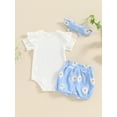 thumbnail image 4 of Jxzom Infant Baby Girl Summer Clothes 3 6 9 12 18 Monthes Short Sleeve Letter Print Romper+Daisy Shorts+Hairband 3Pcs Aunties Outfit, 4 of 8