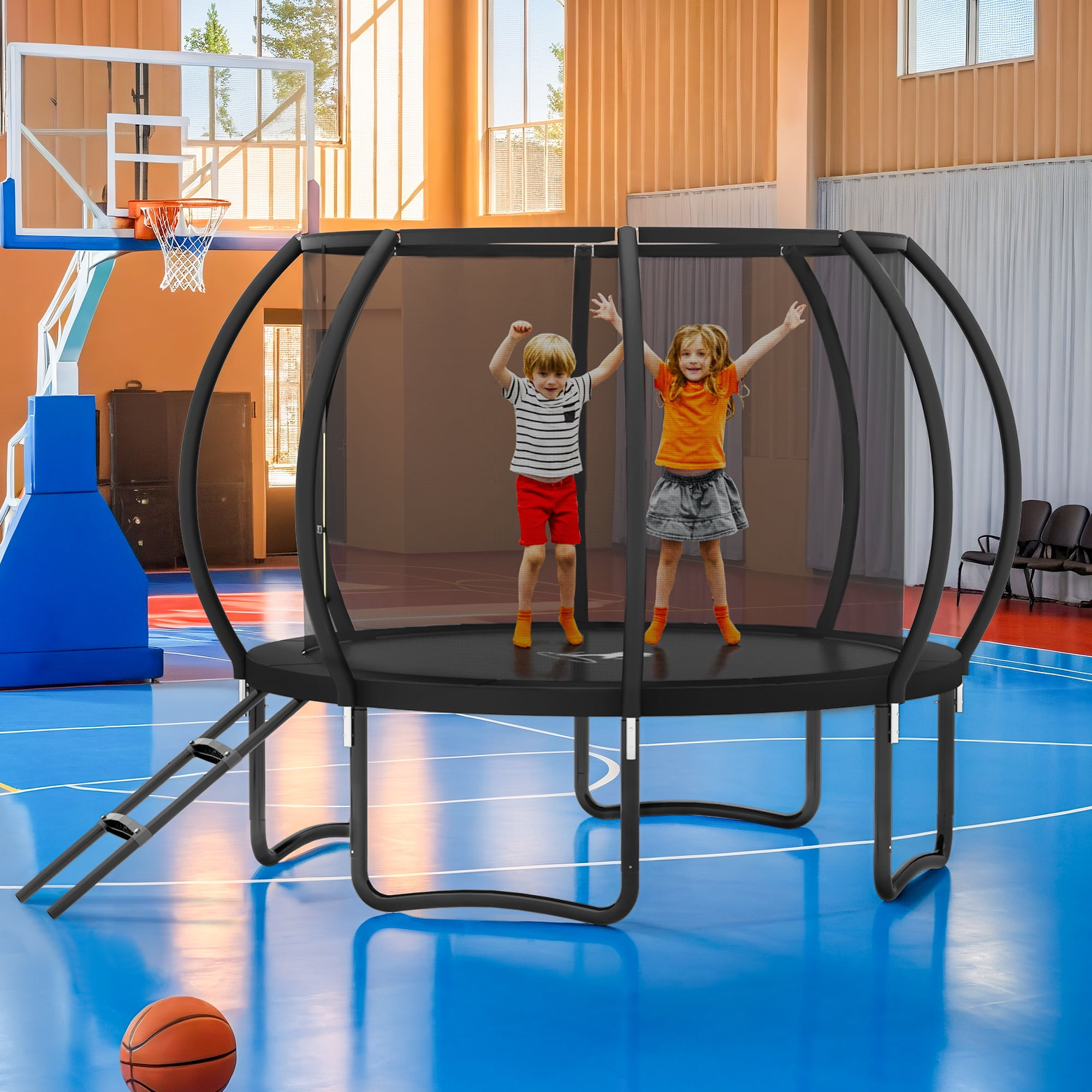Betisef 10 FT Recreational Trampoline W/ Safety Enclosure Net – Indoor & Outdoor Use, Round Trampoline For Kids Black