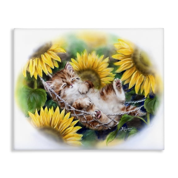 Stupell Industries Cottage Kitten Asleep with Sunflowers Canvas Art, 20 x 16, by Kayomi Harai