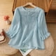 thumbnail image 1 of mfyjkho Tops Elegantes Para Mujer, Blusa De Lino Sintético Con Botones Bordados Para Mujer, Manga 3/4, Cuello Redondo Tops Para Salir M, 1 of 8