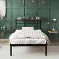 thumbnail image 2 of Amolife Twin Size Metal Platform Vintage Bed Frame with Storage Headboard Shelf, Sandalwood Brown, 2 of 6