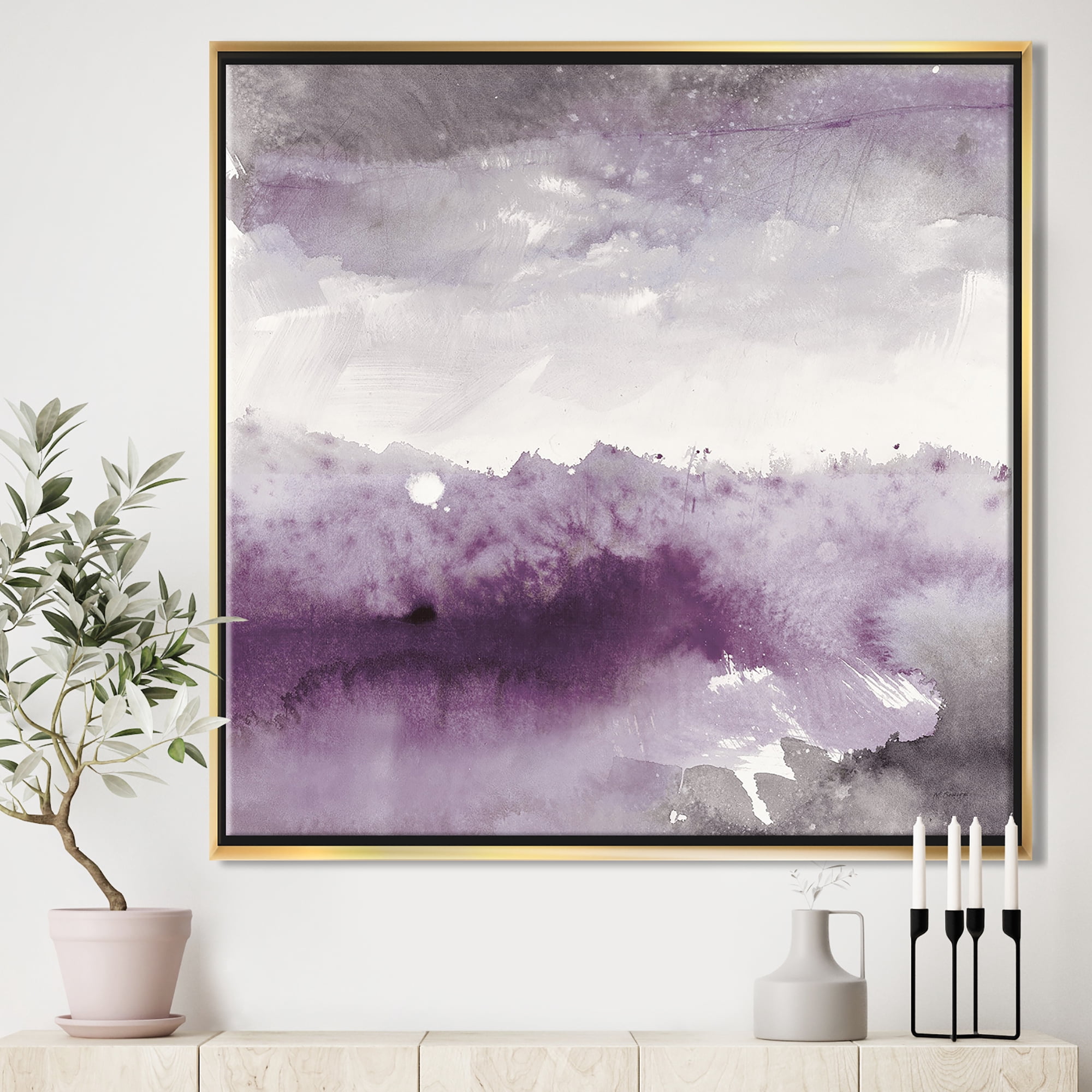 Designart ' Midnight at the Lake II Amethyst and Grey ' Shabby Chic Framed Canvas