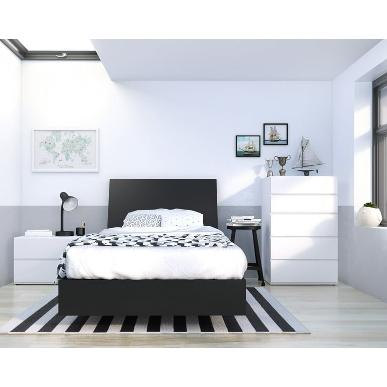 Nexera Orca 4 Piece Bedroom Set with 5 Drawer Dresser Black White