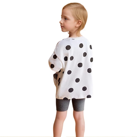 Bainana Toddler Outfit Set For Girls Summer Polka Dot Print Short Sleeve Crew Neck Tops And Leggings Set Fashion Stylish Little Girls Summer Play Party Casual Wear Size 2-3 Years Grey