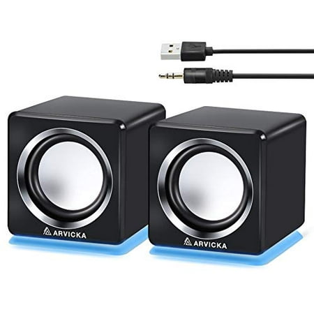 ARVICKA Computer Speaker, LED Accents USB Speaker Small Mighty Solid Wired Multimedia Speaker for PC Monitor Desktop Laptop (Best Small Media Pc)