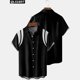 thumbnail image 5 of Camisas Vaqueras Para Hombre Camisas con estampado de rayas de tendencia de verano para hombres, camisas con botones de manga corta, blusa, blusa informal suelta con solapa, ropa para (Black, 3XL), 5 of 7