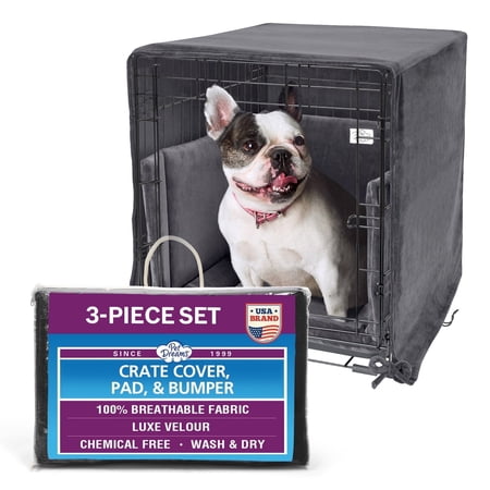 Pet Dreams 3-Piece Set Includes Dog Crate Cover Dog Mat & Bumper Pad- Washable Kennel Bedding fits iCrate Dog Cages 24 30 36 42 Inch Grey X Large 42