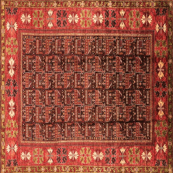 Ahgly Company Indoor Square Oriental Orange Industrial Area Rugs, 5' Square