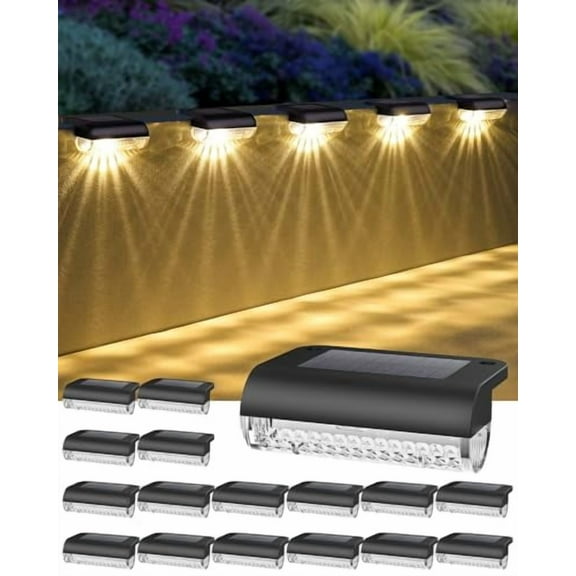 16 Pack Solar Deck Lights Outdoor,Solar Fence Lights Waterproof IP65 Step Lights Auto Dusk to Dawn for Garden,Backyard,Wall,Balcony,Deck,Pool,Patio (Warm White)