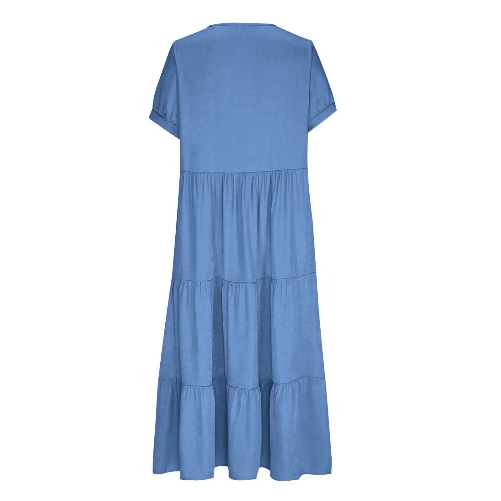 OSFVNOXV Denim Look Dress for Women Plus Size Summer Boho Loose Tiered Maxi Dress Casual V-Neck Flowy A-Line Tunic Shirt Dress,S-5XL