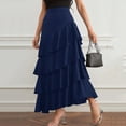 thumbnail image 3 of POIUYTR Women Summer Flounce Skirts Casual High Waist Tiered A-Line Long Skirts Trendy Solid Color Skirt, 3 of 6