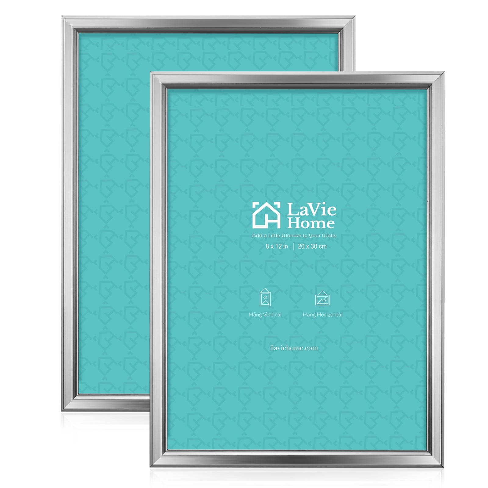 LaVie Home 8x12 Picture Frames (2 Pack, Silver) Simple Designed Photo Frames for Wall Mount
