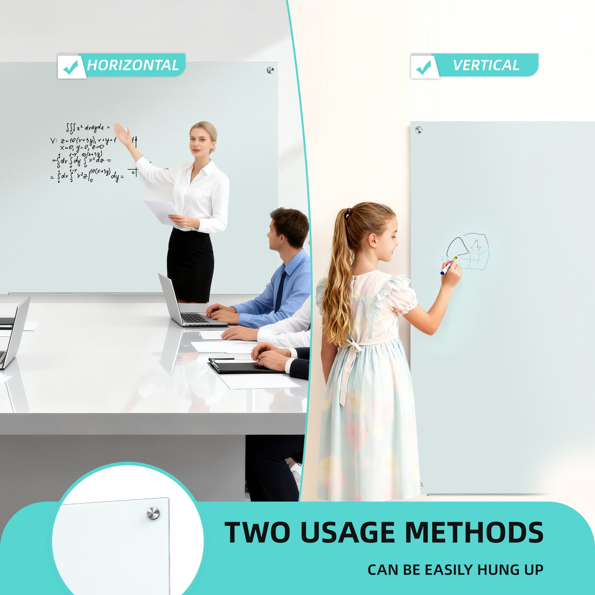 Elevon 36" x 24" Wall-Mounted Glass Whiteboard, Magnetic Dry Erase Board with Smooth Surface, Frameless Design for Office, Home, and School Writing or Planning