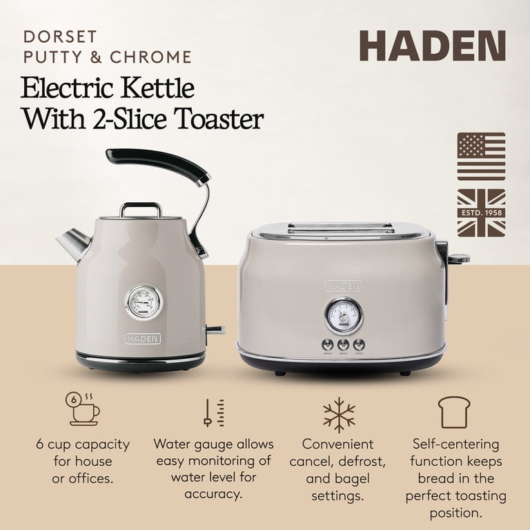Haden Dorset 2 Slice Wide Toaster & Electric Water Kettle, Putty