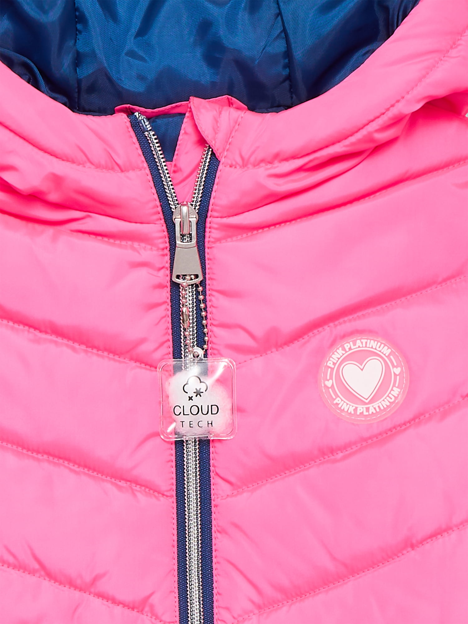 Pink Platinum Girls Solid Quilted Puffer Coat with Hood, Sizes 4-16