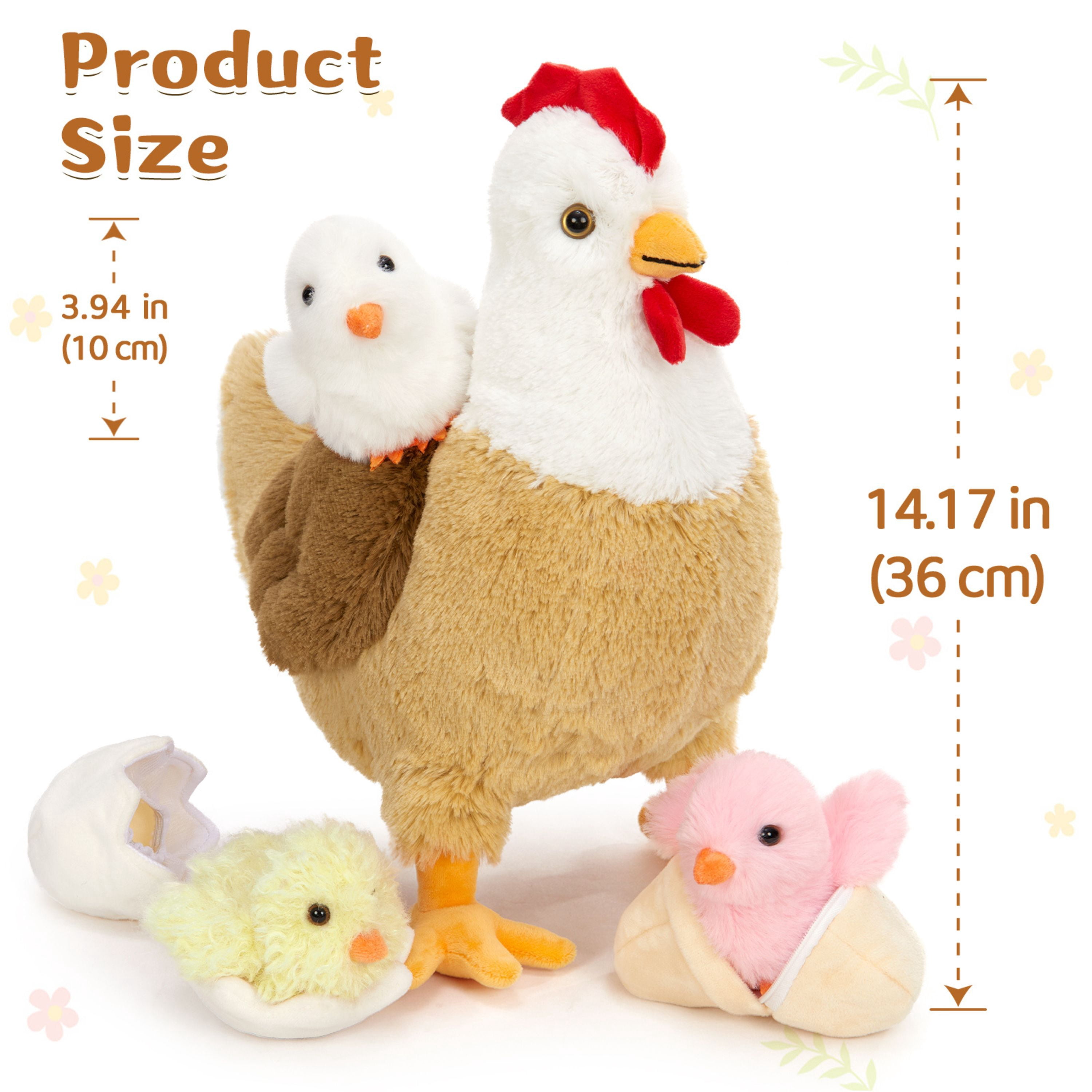 Tezituor 7Pcs Chicken Stuffed Animals 14'' Stuffed Hen with Baby Chicks, Eggs, and Nest House Plush Farm Stuffed Animals