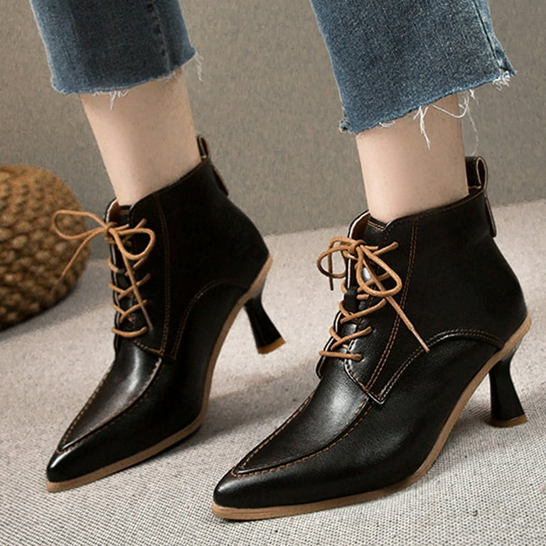 Lovskoo 2024 Dressy Ankle Boots for Women Leather Stiletto Heels Pointed Toe Fall Retro Elastic Fashion High Heel Booties Wedding Dress Shoes Black