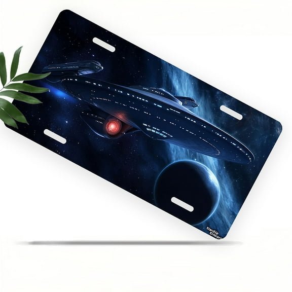 Starship in Space Front License Plate, Metal License Plate, Funny Standard Plates Personalized Novelty Decorative For Men/Women/Boys/Girls Car 6×12 Inch