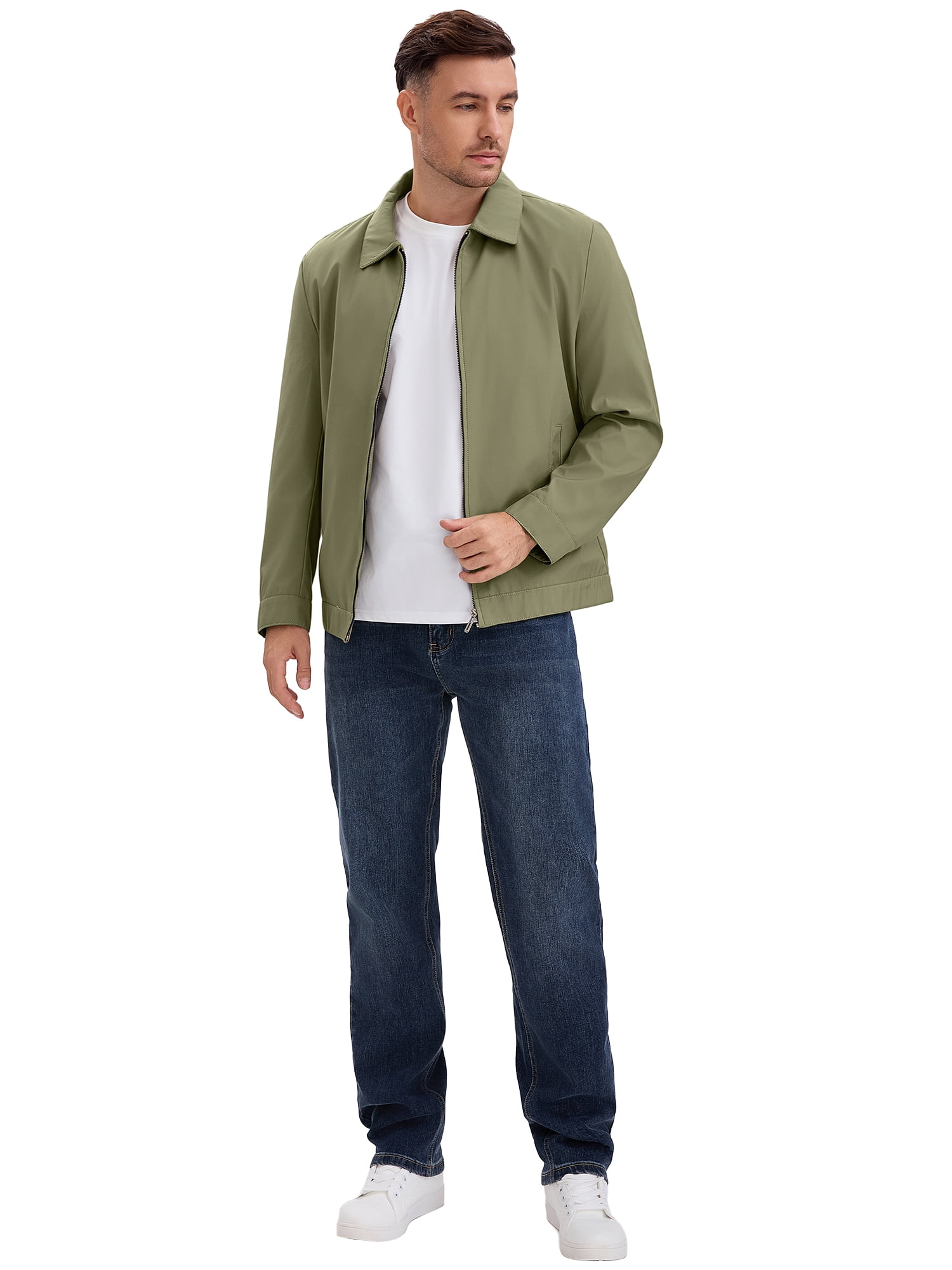 DARING DIVA Men's Long Sleeve Full Zip Up Lapel Solid Lined Jacket M Khaki